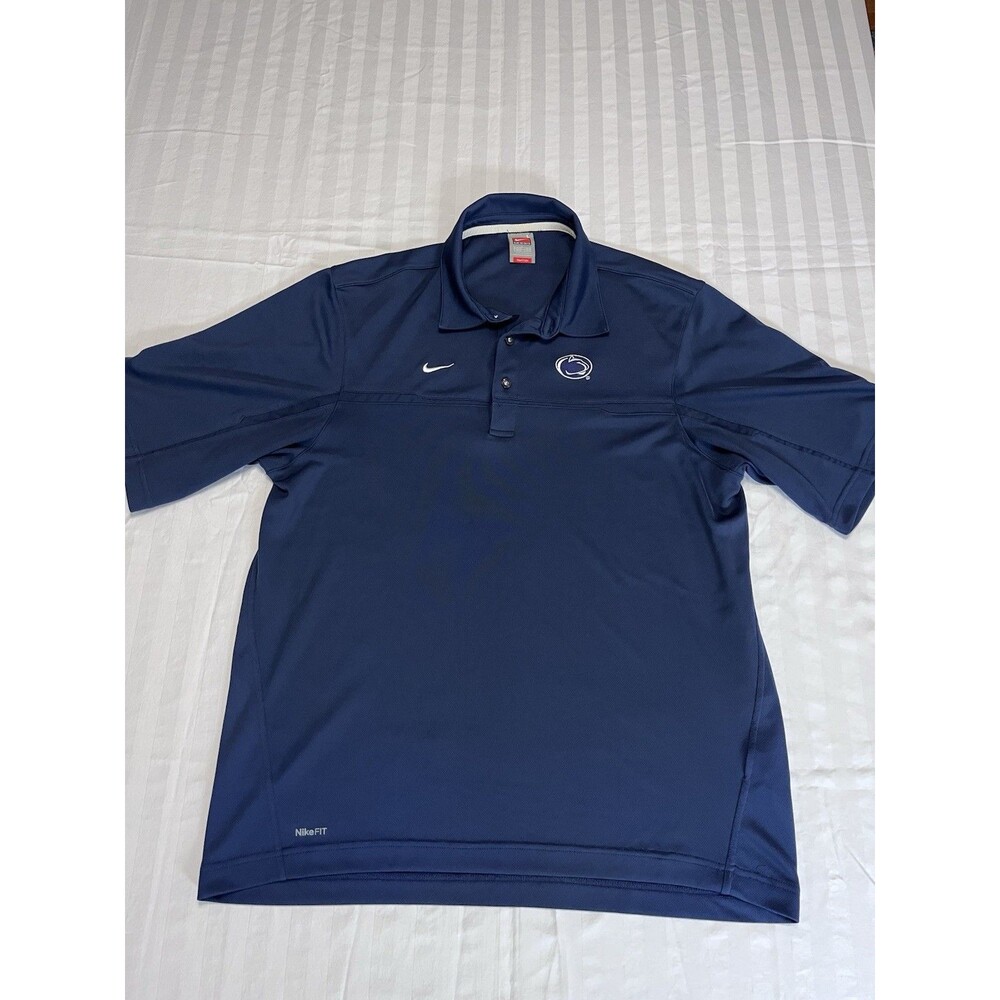 Nike Penn State Nittany Lions Polo Shirt Mens L Navy Blue Dri Fit Golf Coaches
